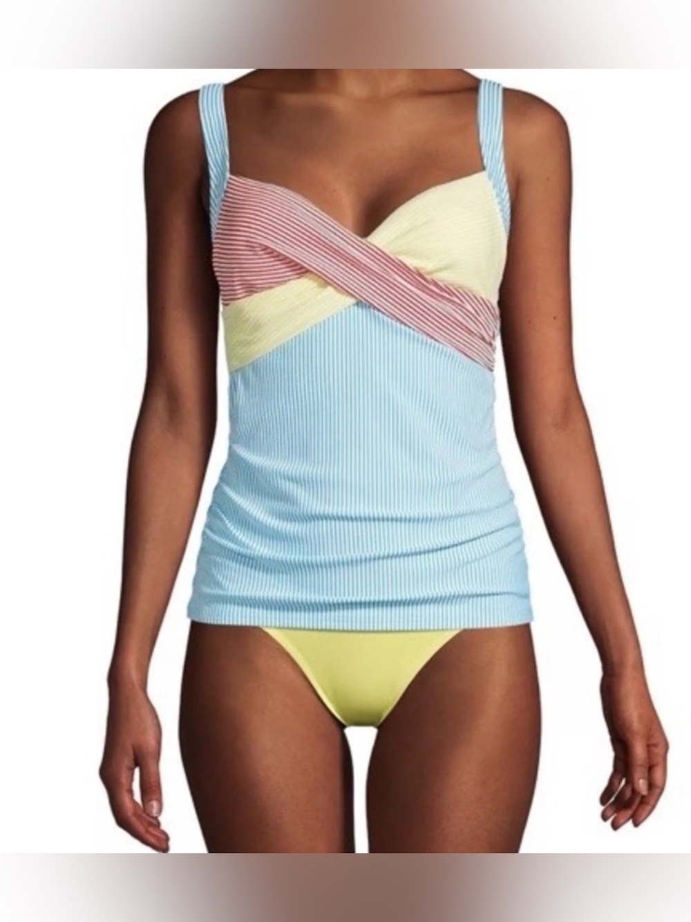 New! Land's End Seersucker Xtra Life Spandex Wrap Underwire Tankini - Size 8